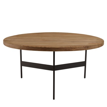 Table basse ronde 70x70cm bois Pin recyclé et pieds métal noir - DANDY