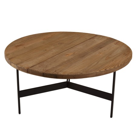 Round coffee table 70x70cm recycled pine wood and black metal legs - DANDY
