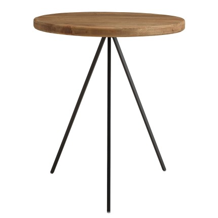 Table basse ronde 70x70cm bois Pin recyclé et pieds métal noir - DANDY