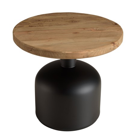 Table d'appoint ronde 50x50cm bois Pin recyclé pied métal noir