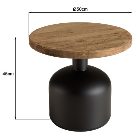 Table d'appoint ronde 50x50cm bois Pin recyclé pied métal noir