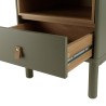 Green bedside table with 1 drawer and 1 shelf in natural wood ETHAN