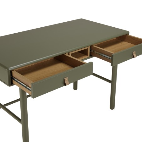 Bureau vert 2 tiroirs et 1 niche en bois naturel  - ETHAN