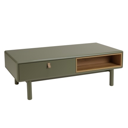 Table basse verte 2 tiroirs et 2 niches en bois naturel - ETHAN
