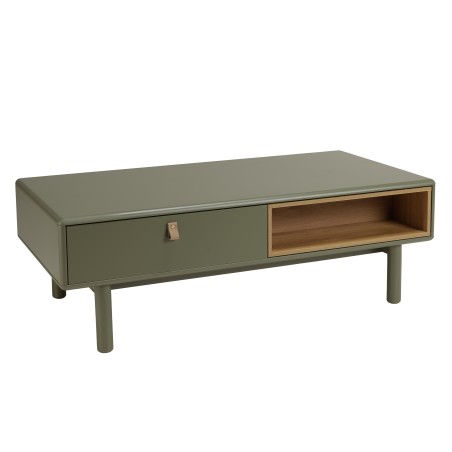 Green coffee table with 2 drawers and 2 compartments in natural wood - ETHAN