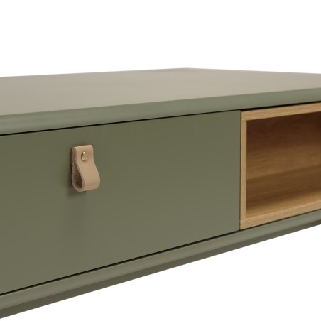 Table basse verte 2 tiroirs et 2 niches en bois naturel - ETHAN