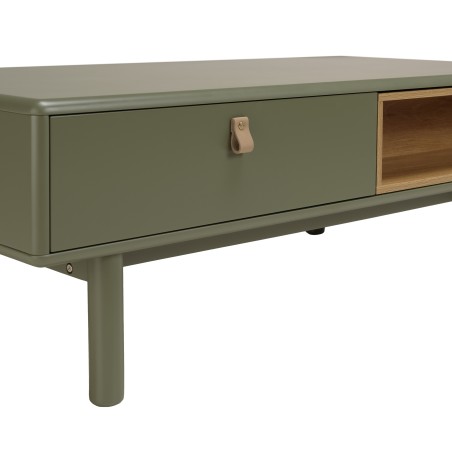 Green coffee table with 2 drawers and 2 compartments in natural wood - ETHAN