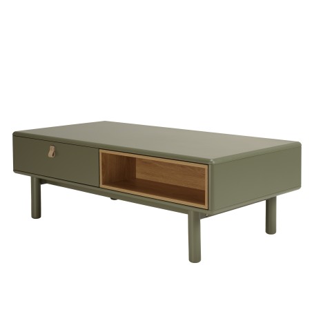 Table basse verte 2 tiroirs et 2 niches en bois naturel - ETHAN