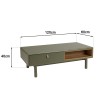 Table basse verte 2 tiroirs et 2 niches en bois naturel - ETHAN
