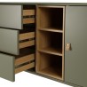 Green sideboard with 1 door, 3 drawers and 3 compartments in natural wood - ETHAN