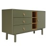 Buffet vert 1 porte 3 tiroirs 3 niches bois naturel - ETHAN