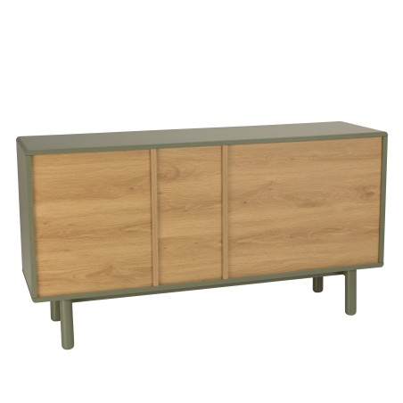 Buffet vert 1 porte 3 tiroirs 3 niches bois naturel - ETHAN