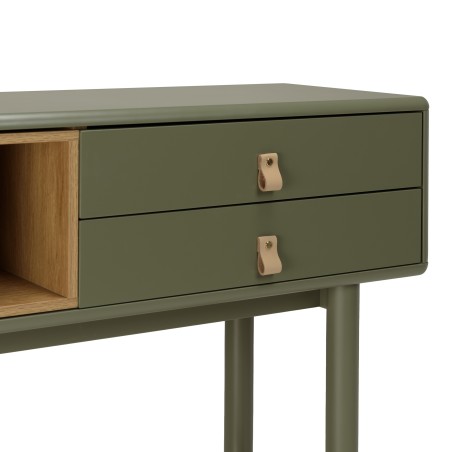 Green console table with 3 drawers and 1 niche in natural wood - ETHAN