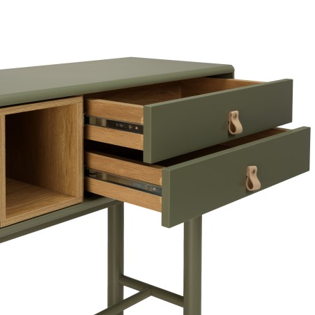 Green console table with 3 drawers and 1 niche in natural wood - ETHAN