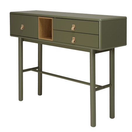 ETHAN - Console verte 3 tiroirs et 1 niche en bois naturel