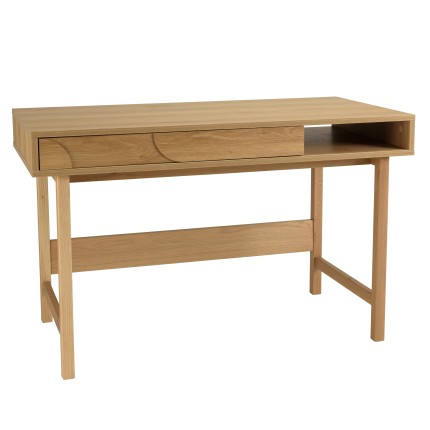 Natural colour desk with 1 drawer, rounded pattern decoration and 1 niche - ETHAN