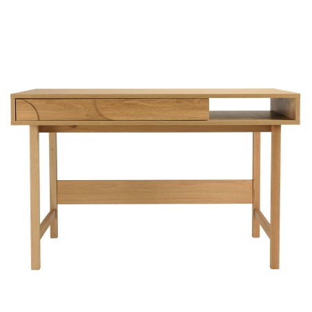 Natural colour desk with 1 drawer, rounded pattern decoration and 1 niche - ETHAN