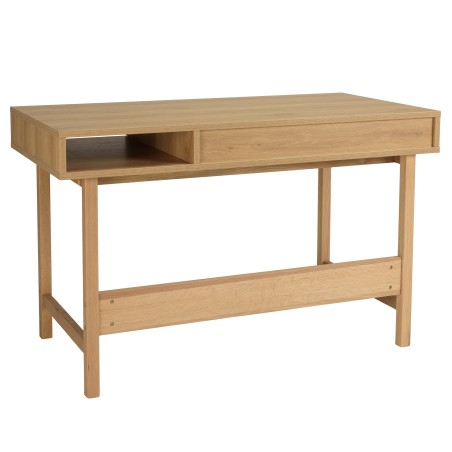 Natural colour desk with 1 drawer, rounded pattern decoration and 1 niche - ETHAN