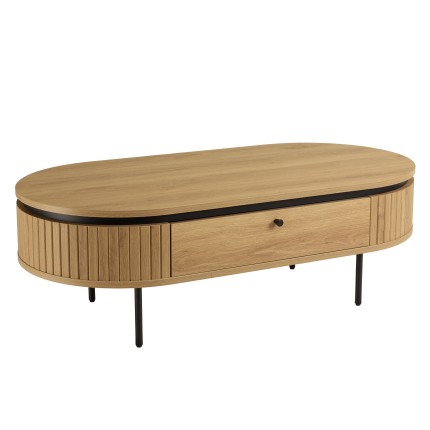Table basse arrondie couleur naturelle 2 tiroirs - ETHAN
