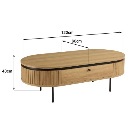 ETHAN - Table basse arrondie couleur naturelle 2 tiroirs