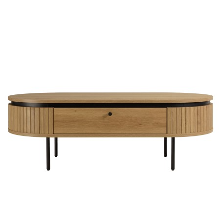 Natural-coloured rounded coffee table with 2 drawers - ETHAN