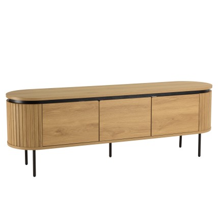Natural-coloured rounded TV cabinet with 3 doors - ETHAN