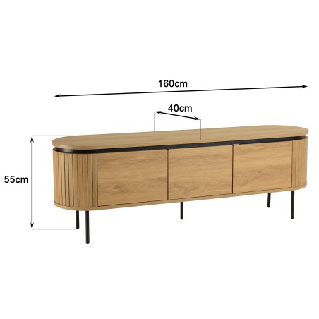 Meuble TV arrondi couleur naturelle 3 portes - ETHAN