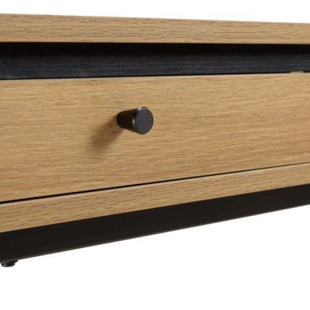 ETHAN - Console arrondie couleur naturelle 2 tiroirs pieds métal noir