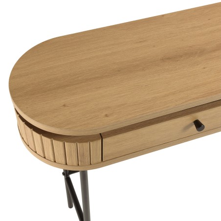 Rounded console table in natural colour with 2 drawers and black metal legs - ETHAN