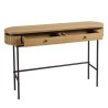 Rounded console table in natural colour with 2 drawers and black metal legs - ETHAN