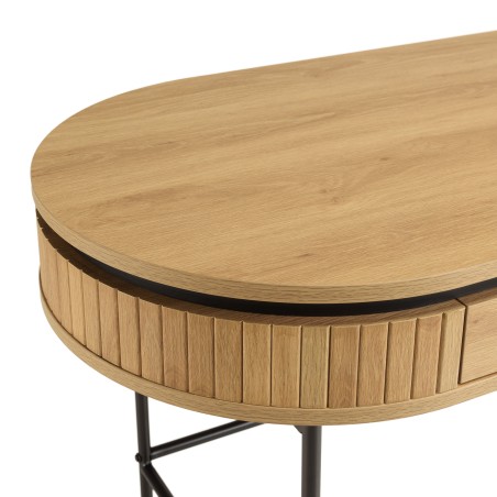 Natural-coloured rounded desk with 1 drawer and black metal legs - ETHAN
