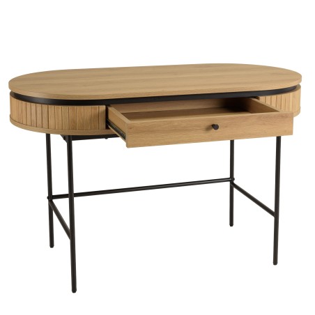 Bureau arrondi couleur naturelle 1 tiroir pieds métal noir - ETHAN