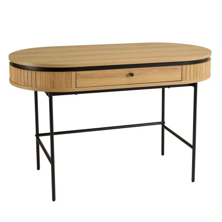 Bureau arrondi couleur naturelle 1 tiroir pieds métal noir - ETHAN