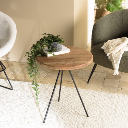 Round coffee table 70x70cm recycled pine wood and black metal legs - DANDY