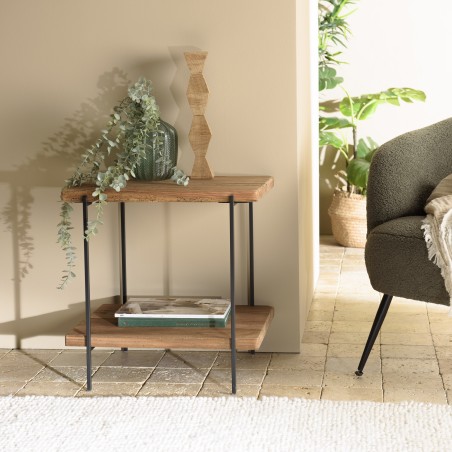 DANDY - Table d'appoint rect. 50x42cm bois Pin recyclé et pieds métal