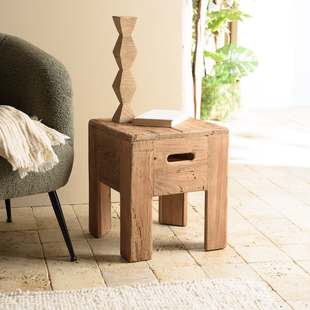 Square stool 35x35cm recycled pine wood SANDY Square stool 35x35cm recycled pine wood SANDY