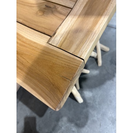 SECOND HAND - Natural side table with square top (55 x 55 cm) in teak with driftwood legs