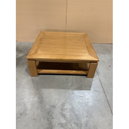 API - Brown Square Coffee Table with Shelf, 90x90cm, Teak