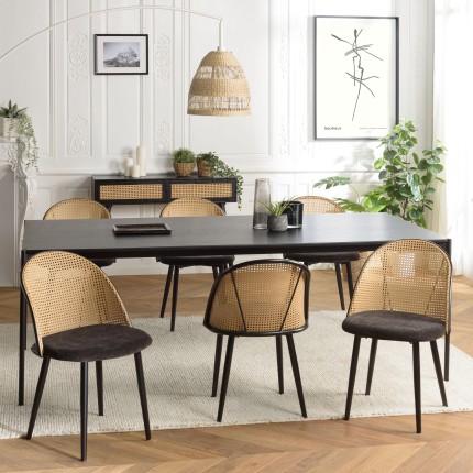 SECONDE MAIN - Lot de 2 chaises assise tissu noir dossier arrondi effet cannage