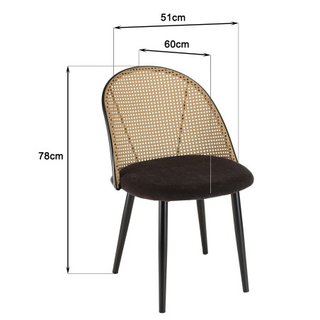 SECONDE MAIN - Lot de 2 chaises assise tissu noir dossier arrondi effet cannage