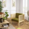 SECONDE MAIN - Fauteuil cannage assise amovible velours vert