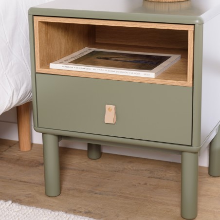 Chevet vert 1 tiroir et 1 niche en bois naturel ETHAN