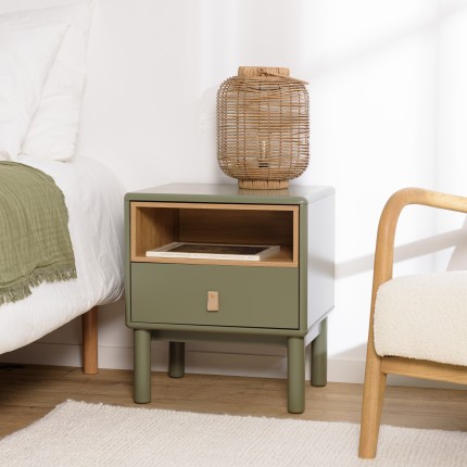 Chevet vert 1 tiroir et 1 niche en bois naturel ETHAN