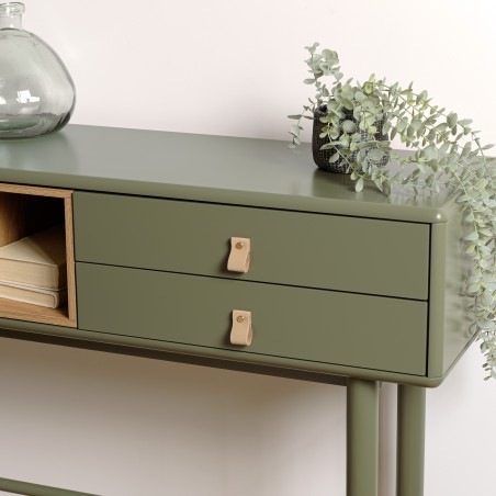 Green console table with 3 drawers and 1 niche in natural wood - ETHAN
