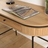 Natural-coloured rounded desk with 1 drawer and black metal legs - ETHAN
