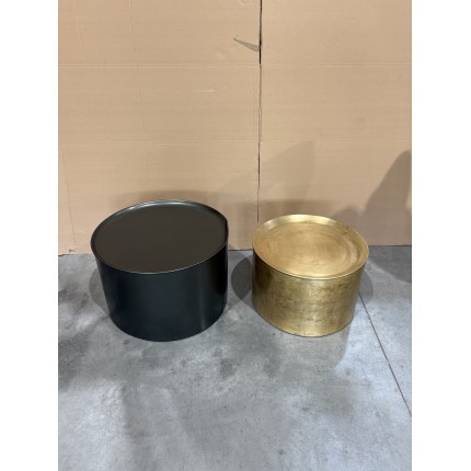 SECONDE MAIN - Set de 2 tables d'appoint rondes métal gris anthracite et doré