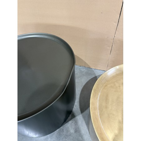 SECONDE MAIN - Set de 2 tables d'appoint rondes métal gris anthracite et doré