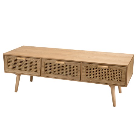 SECONDE MAIN - Meuble TV couleur naturelle 3 tiroirs bois cannage