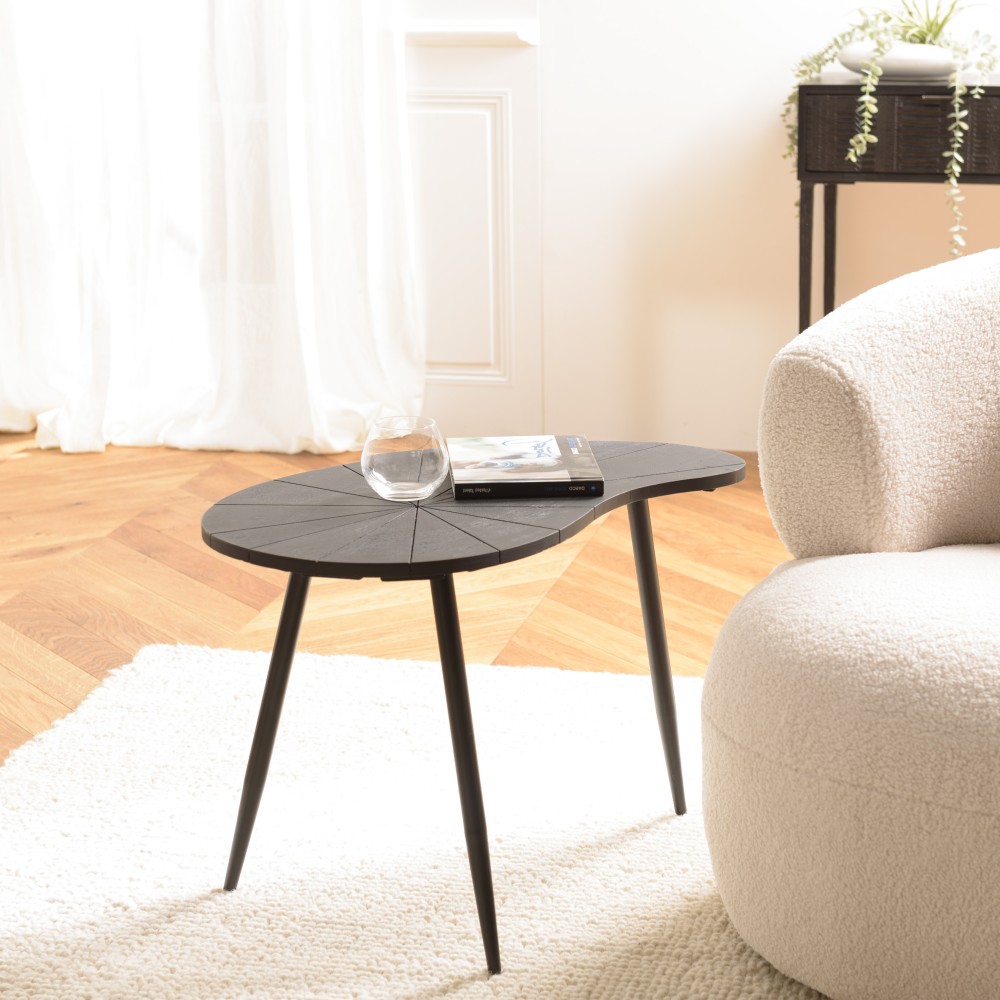 SECOND HAND - Ovoid side table with textured black matt top and black iron legs SECOND HAND - Ovoid side table with textured black matt top and black iron legs