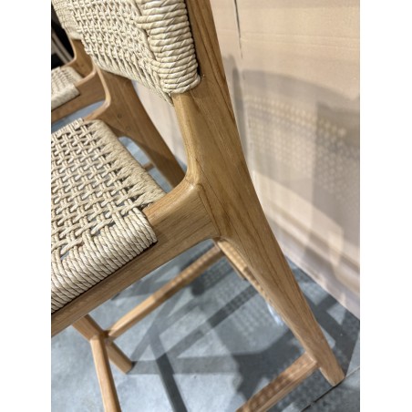 VALERIA Set of 2 Beige Synthetic Rattan Teak Garden Bar Stools